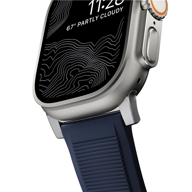Curea rezistenta la apa NOMAD Rugged Strap compatibila cu Apple Watch 4/5/6/7/8/9/SE/Ultra1/2 42/44/45/49mm Atlantic Blue/Silver (Ingredi, NM01296485) by www.silkase.ro